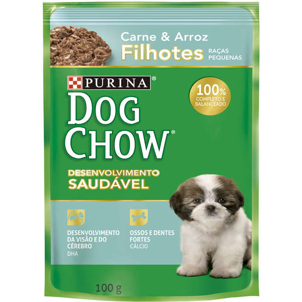 Ração Úmida Purina Dog Chow Sachê para Cães Filhotes de Pequeno Porte Sabor Carne e Arroz