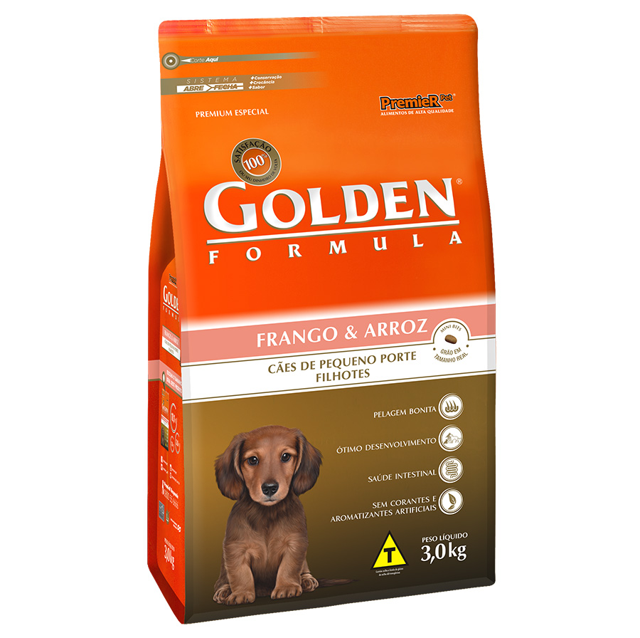 Ração Golden Fórmula Para Cães Filhotes de Pequeno Porte Sabor Frango e Arroz - 3,0 Kg