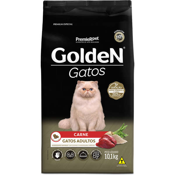 Ração Golden Gatos Adultos Sabor Carne 10Kg