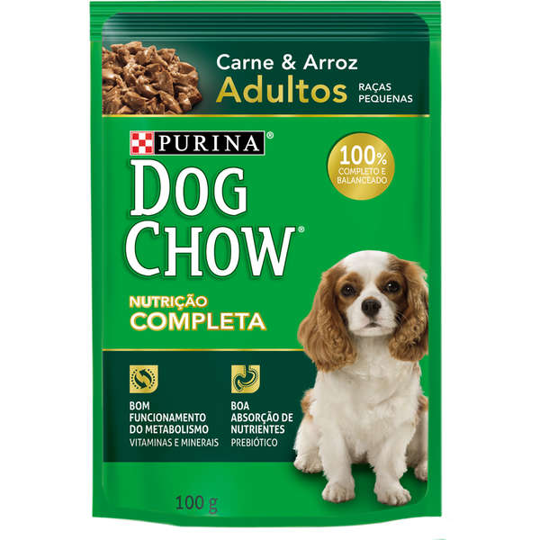 Ração Úmida Purina Dog Chow Sachê para Cães Adultos de Pequeno Porte Sabor Carne e Arroz