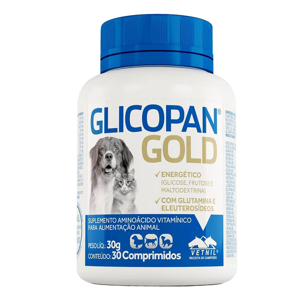 Suplemento Aminoácido Vitamínico Glicopan Gold 30 Comprimidos Vetnil